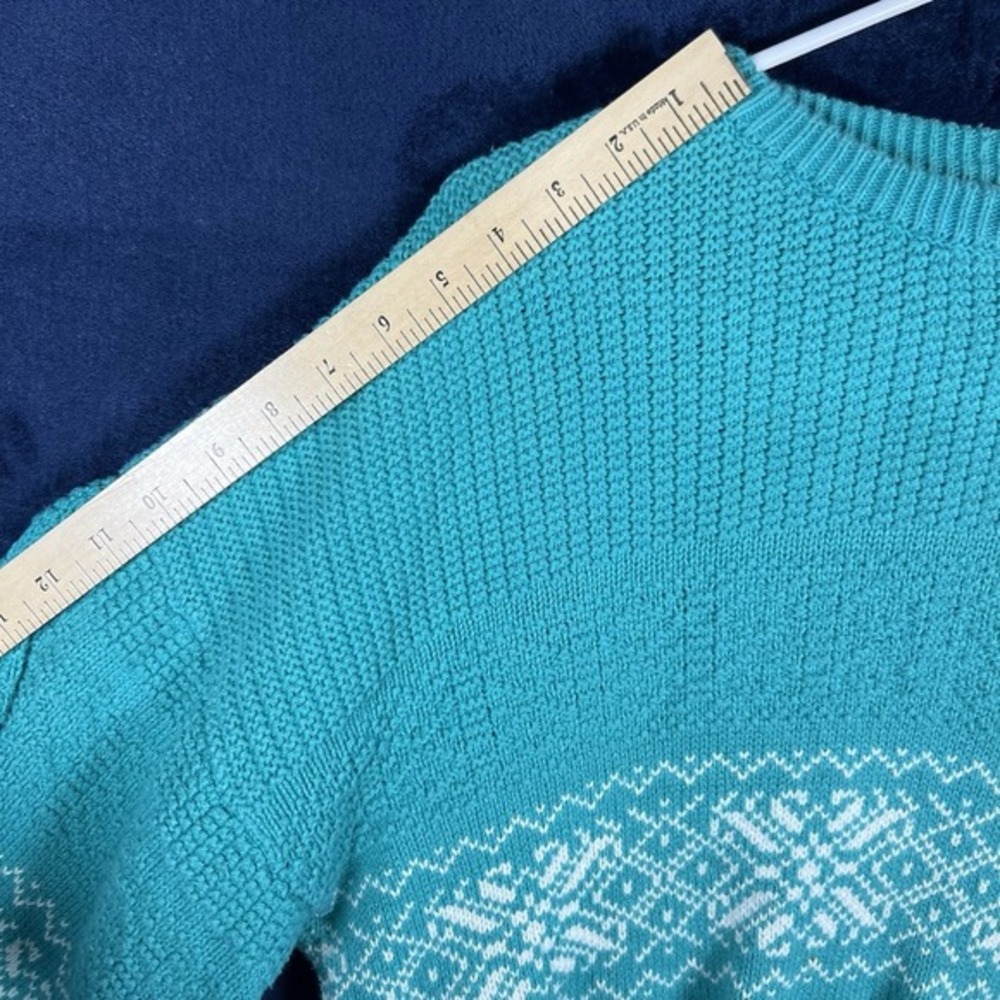 Vintage Saks Fifth Av Teal Sweater Made In Italy XL White Snowflake Pattern - Picture 4 of 15